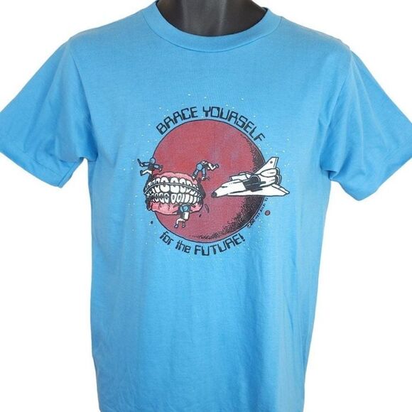 Brace Yourself T Shirt Vintage 80s Space Shuttle Astronaut Made In USA Mens - Picture 1 of 8